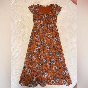 Madewell Orange Floral Midi Dress